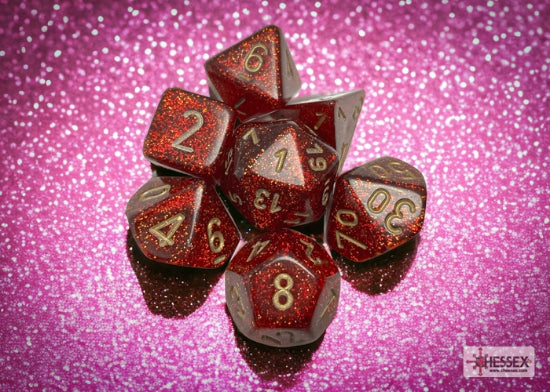 Glitter Ruby/gold Polyhedral 7-Dice Set