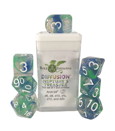 Set of 7 dice w/ Arch'd4: Diff. Neptune's Treasure