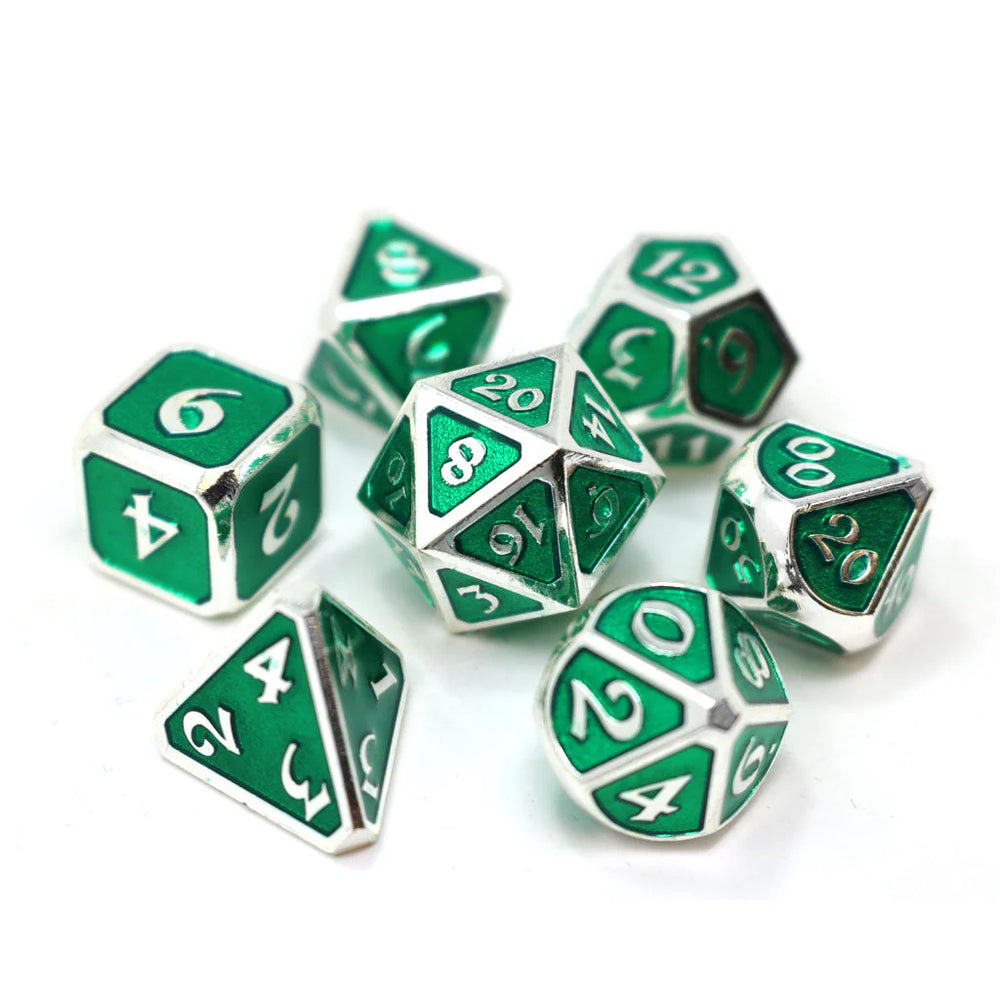 Set of 7 Metal Dice: Mythica Platinum Emerald