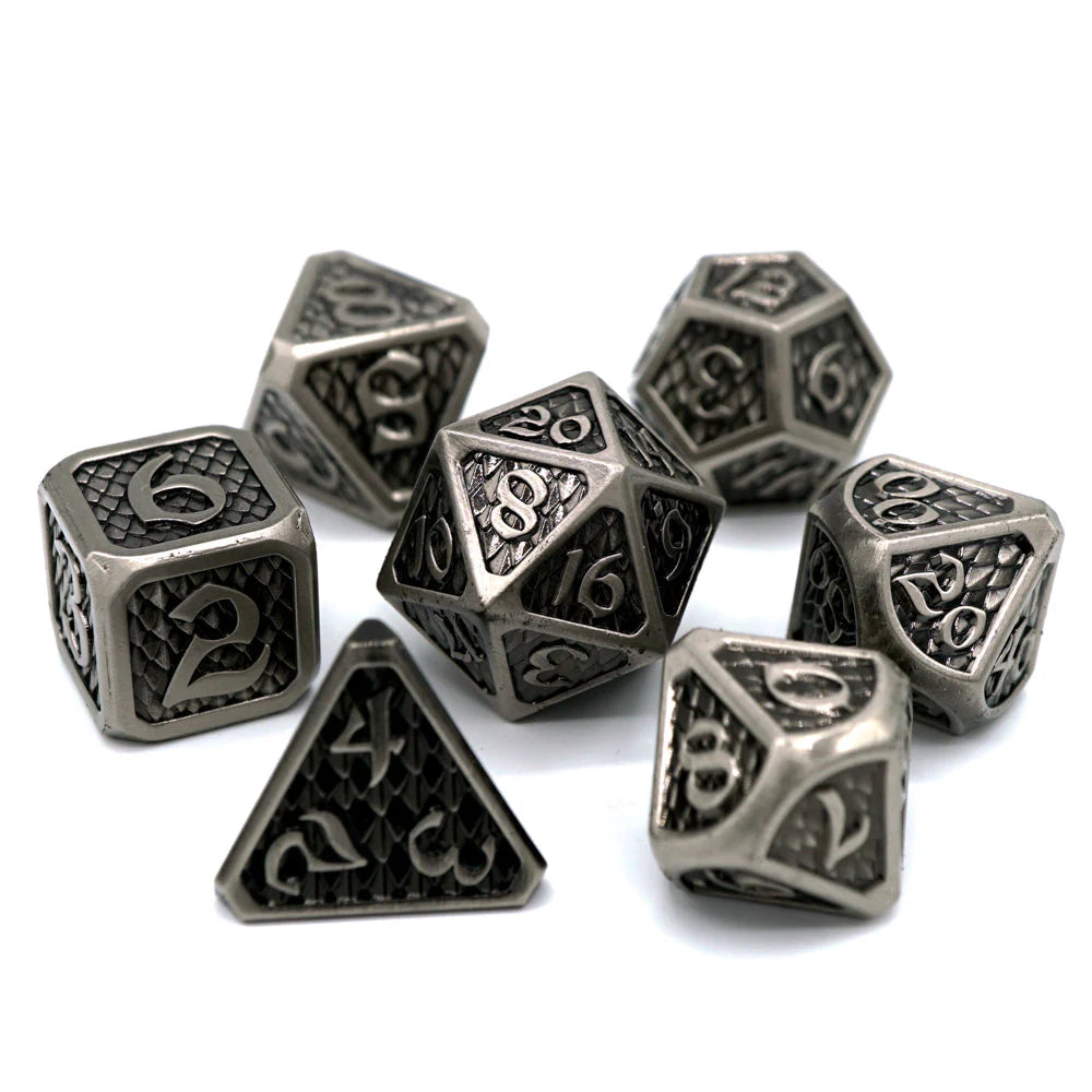 Set of 7 Metal Dice: Drakona Eldric Argentum